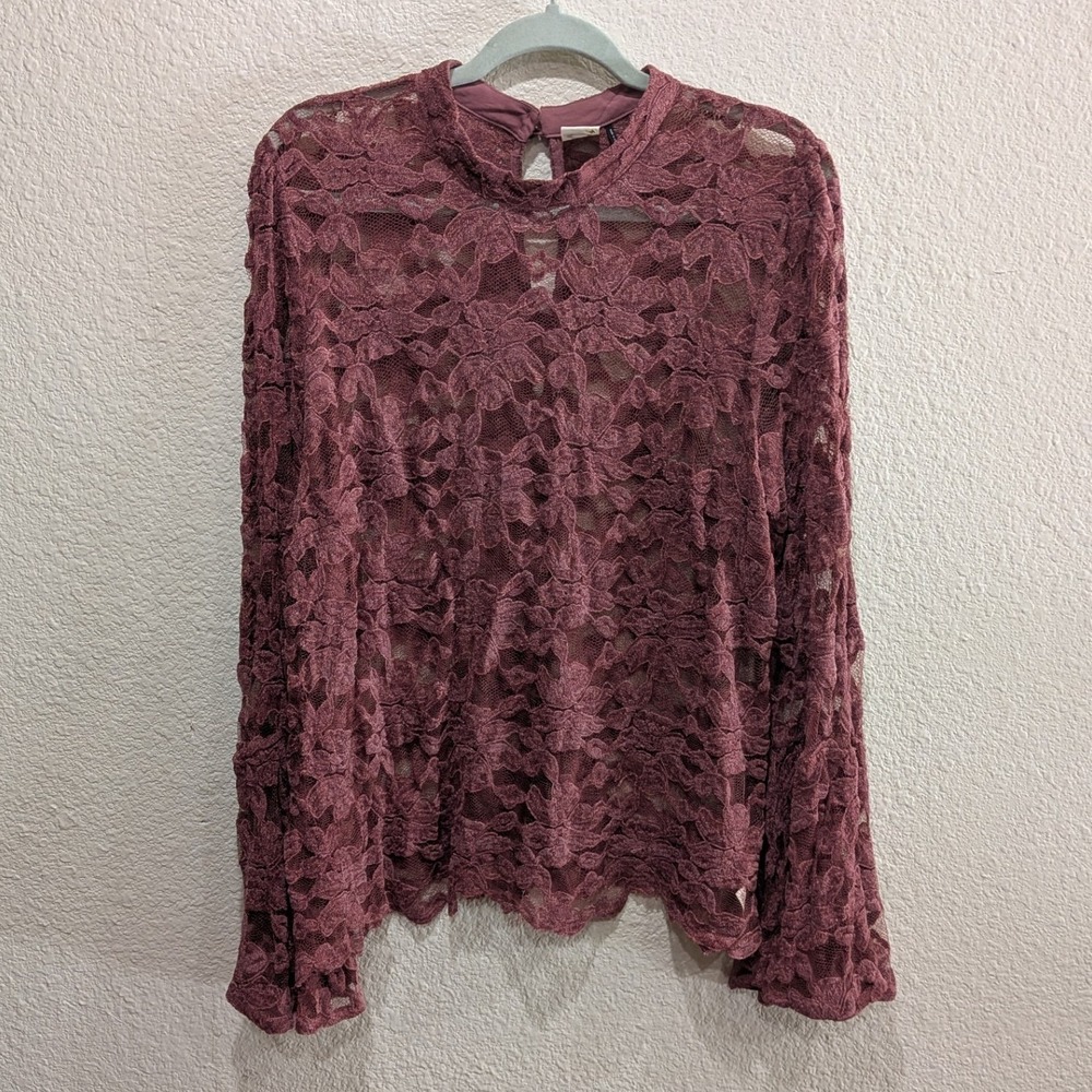 Anthropologie Akemi + Kin Lace Blouse 16 XL Mauve Bell Sleeve Boho Western Fairy